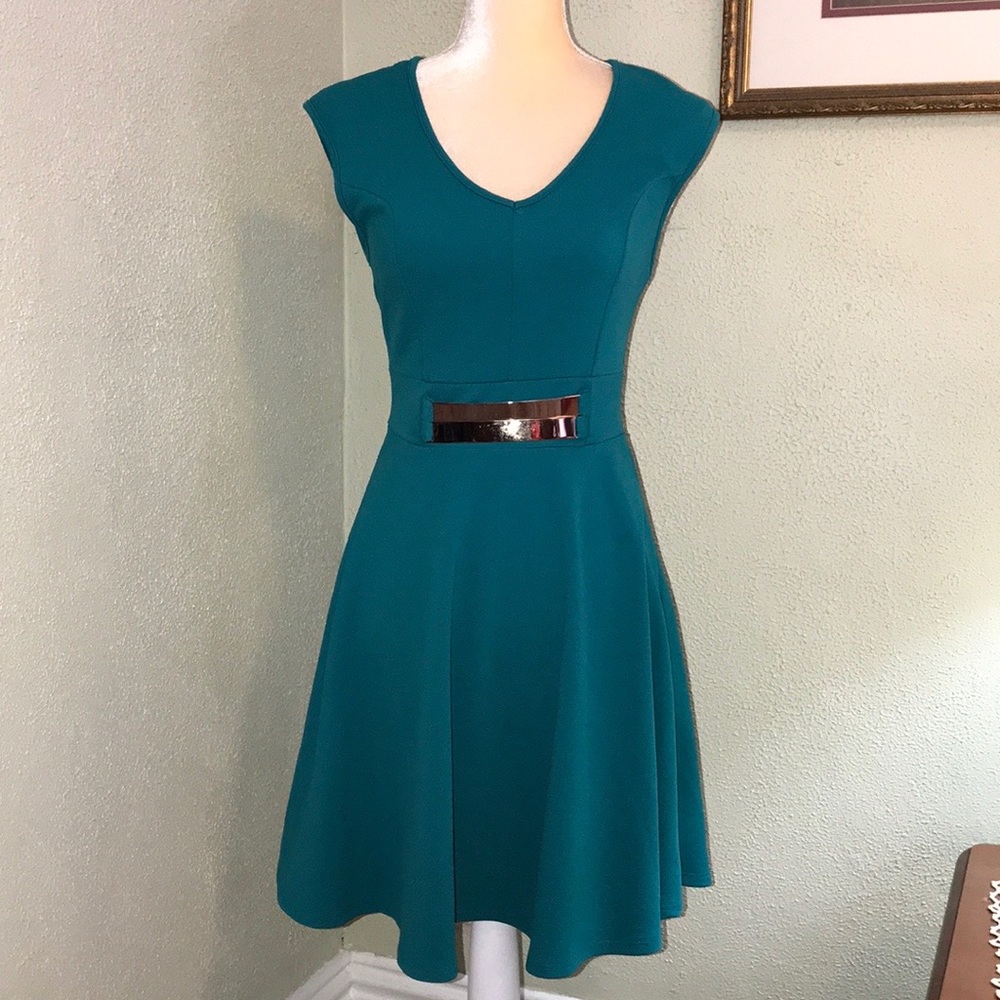 Persaya Turquoise V-neck Sleeveless Dress Medium